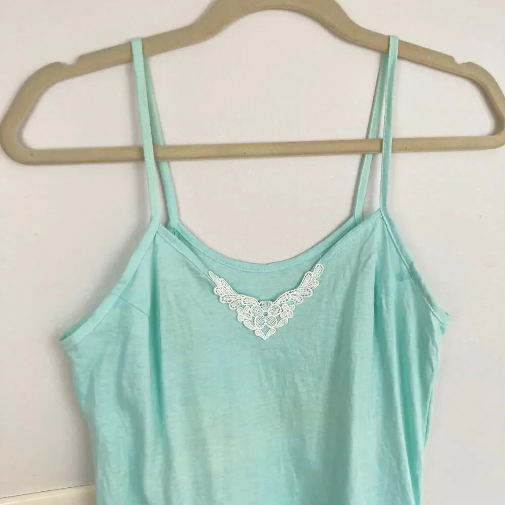 Vintage Y2K Womens S Mint Green Lace Trim Stretch Cami Fairy Coquette Dainty